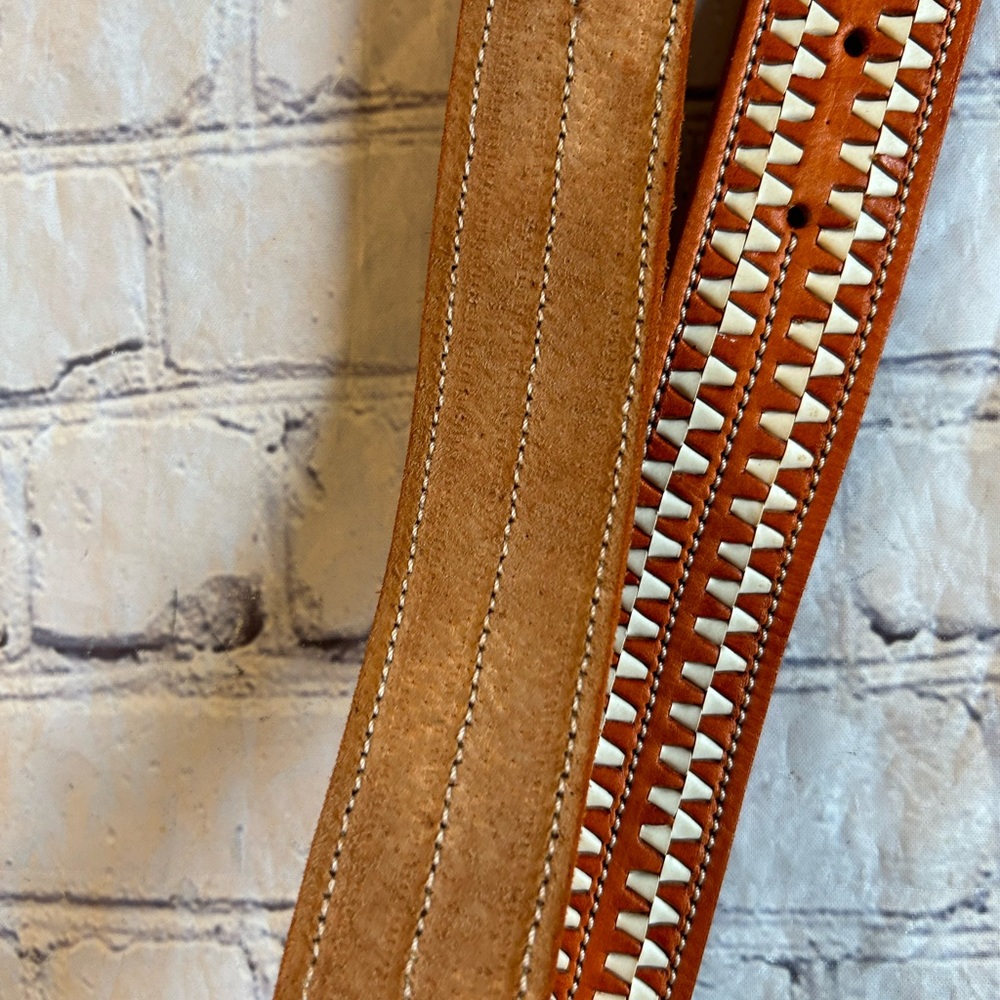 Brown and White Patterned Men's Belt - Picture 7 of 15